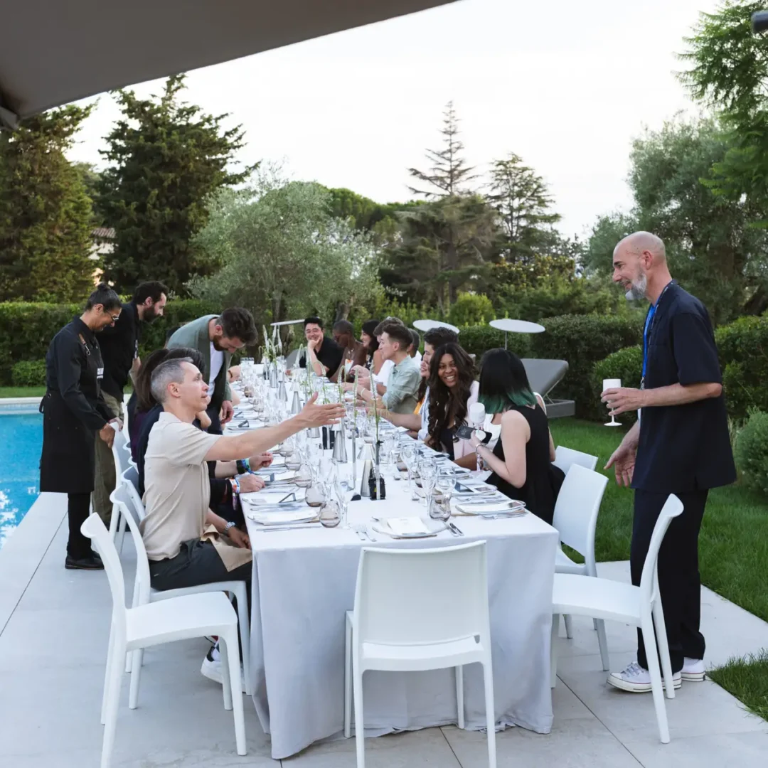 Elegant dinner setup photographed during an exclusive Cannes Lions marketing event.