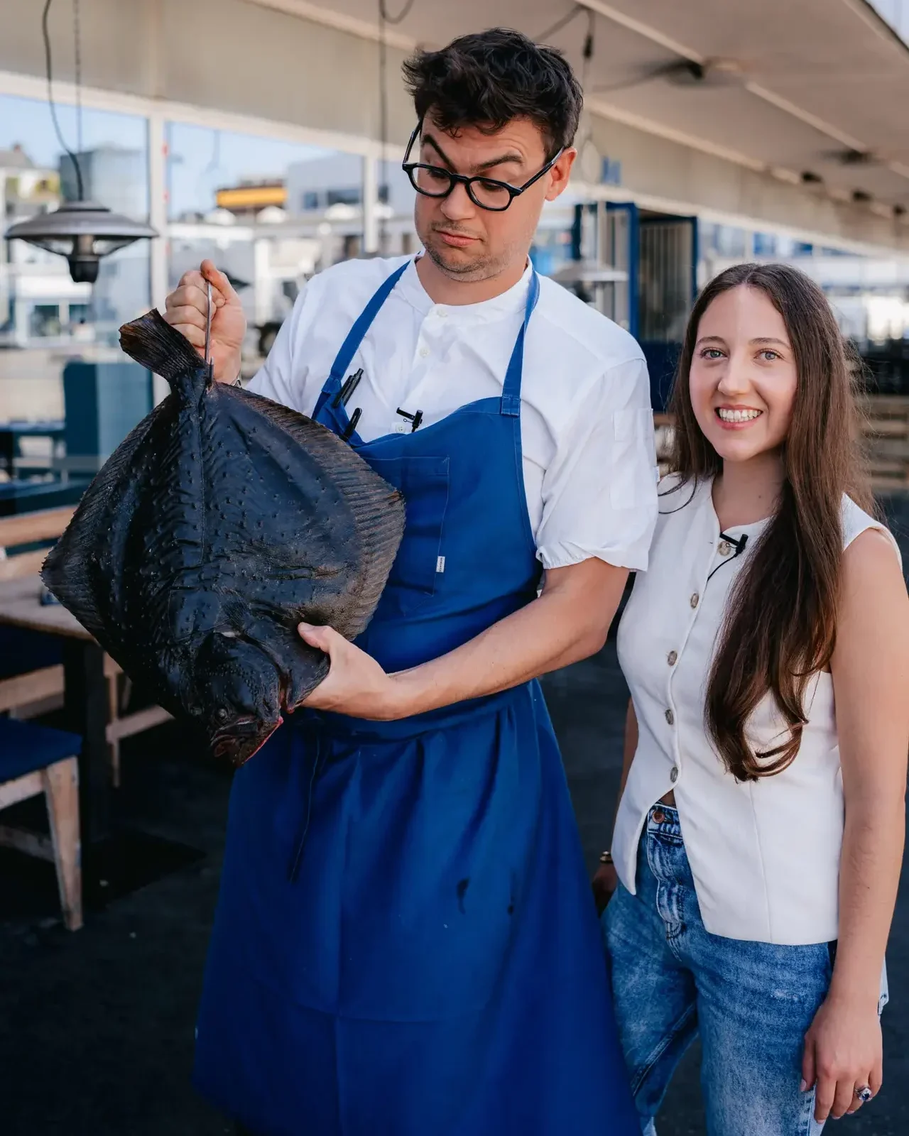 Chef Jamie Lee holding fresh mackerel at Kødbyens Fiskebaren — cinematic chef series filmed in Copenhagen by 5 ALIVE MEDIA