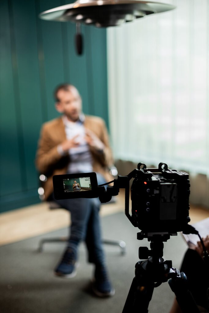Interview setup for a B2B customer testimonial video