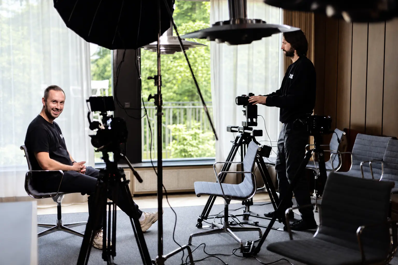 Interview setup for a B2B customer testimonial video